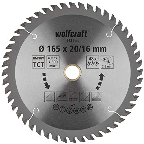 wolfcraft 6631000, Handkreissägeblatt HM, Serie orange, 48 Zähne, ø165x20/16