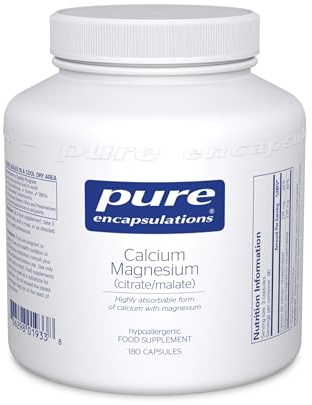 Pure Encapsulations Calcium Magnesium (Citrate/Malate), 180 Capsules | Bones, Teeth & Muscle Support, Highly Bioavailable Calcium & Magnesium Citrate/Malate, Hypoallergenic