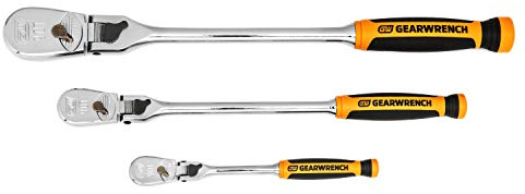 GEARWRENCH 3 Pc. 1/4, 3/8 & 1/2 Drive 90 Tooth Dual Material Locking Flex Head Ratchet Set - 81298T, Multi, One Size