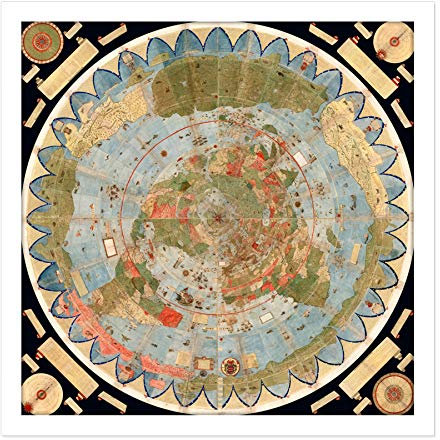 Artery8 Map Monte 1587 Composite World Pictorial Chart Square Wooden Framed Wall Art Print Picture 16X16 Inch