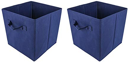 Redd Royal 2 PCS Folding Storage Boxes with Handle, Foldable Canvas Organiser Cube Basket Bin Storage Unit for Nursery Wardrobe Kids Room (Navy Blue, Pack of 2)
