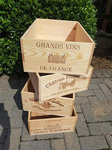 Pack of 4 - French wooden wine boxes 12 bottle size Over Runs