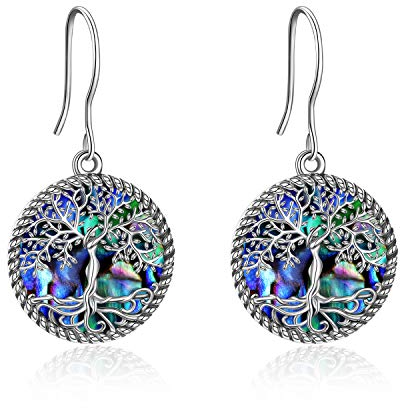 YAFEINI Baum des Lebens Ohrringe Sterling Silber Mit Abalone-Muschel - Baumeln Tropfen Schmuck für Frauen (A-Farbige Abalone)
