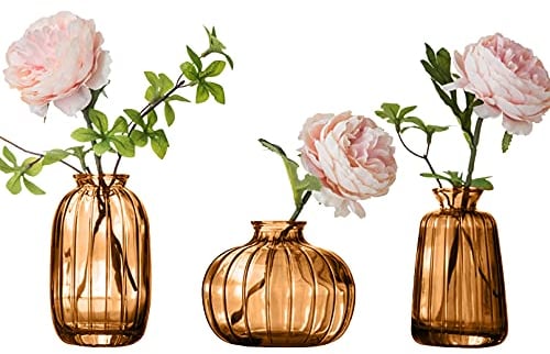 Lot de 3 petits vases décoratifs en verre pour table, salon, chambre, bureau, cuisine, marron