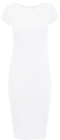 STAR FASHION Womens Cap Sleeve Bodycon Midi Dress Ladies Wiggle Pencil Round Neck Long Stretch Maxi Dress Plus Size Casual Party Wear White