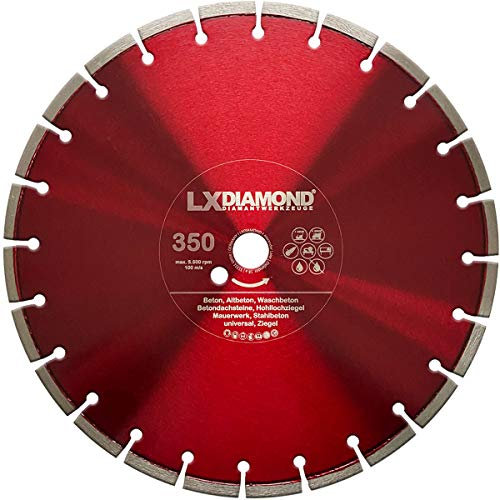 LXDIAMOND Diamant-Trennscheibe 350mm x 25,4mm für Beton, Stahlbeton, Waschbeton, Stein uvm. - Diamantscheibe in Premium Qualität für Winkelschleifer 350 mm