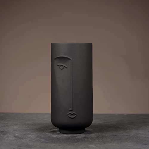 Furni24 Porzellanvase,Handgefertigt (Schwarz, 13x13x28cm)