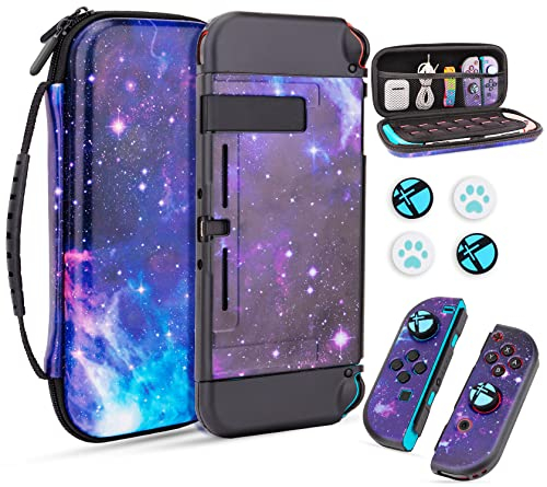 JYPS Tragetaschen Abdeckungs Set, Kompatibel mit Nintendo Switch mit Tragegriff für Konsolen Zubehör, Premium Schützende, Tragbare Hartschalen Tasche, Reisetasche(Galaxy)