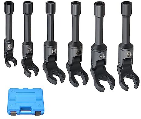 LainKeen Lot de 6 clés à écrou évasé à tête flexible 3/8 pour injecteur diesel, douilles de conduite de carburant métriques 12/14/16/17/18/19 mm