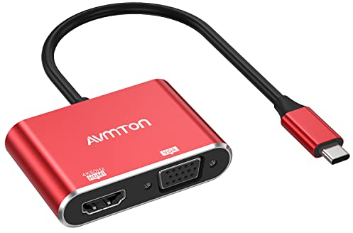AVMTON Adaptateur USB C vers HDMI et VGA 4K pour MacBook, MacBook Air, Chromebook Pixel - Câble adaptateur multiport