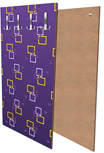 wandmotiv24 Garderobe Retrokästchen Lila Muster Hochformat - 55x100 (BxH) - Dekorfolie Wandgarderobe, inklusive Garderoben-Haken, Kleiderhaken, Set M0107