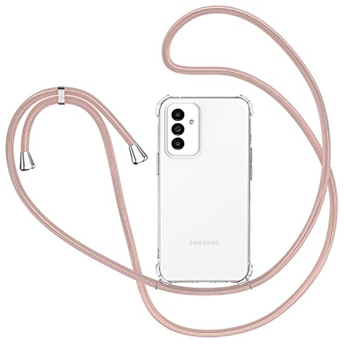 Handykette Hülle für Samsung Galaxy A34 5G mit Band, Transparent Silikon Handyhülle für Samsung Galaxy A34 5G mit Kette Stossfest Schutzhülle - Schnur mit Case zum Umhängen in Roségold