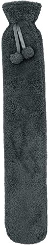 Night Zone Hot Water Bottle Extra Long with Thermal Cover Teddy Fleece or Faux Rabbit Fur Soft Fleece & Cosy Natural Rubber 2L Capacity 72cm Extra Long Water Bottle (Charcoal, Soft Teddy Fleece)