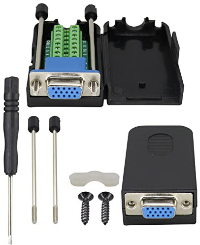 AAOTOKK Adaptateur de vis VGA DB15 Port de Prise Femelle VGA à 15 Broches/Connecteur de Bornier Femelle db15 Adaptateur de Bornier Femelle VGA à 3 Rangées avec Boîtier et vis (2-Pcak/Femelle)
