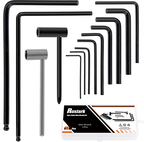 Rustark 13 Stück Gitarre Inbusschlüssel Set Gitarrenschlüssel Truss Rod 4mm und 5mm Truss Rod Inbusschlüssel, 7mm und 8mm Truss Rod Hex Box Schraubenschlüssel, 9Pcs Inbusschlüssel für Gitarre