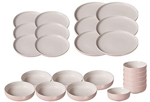 Ritzenhoff & Breker Jasper Teller & Schalen Set 24-teilig, Rosé, Tafelservice aus Steinzeug, Geschirr mit Soft-Touch-Haptik & farbiger Mattglasur