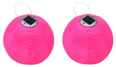 Yeehliny Solar Lampions außen Wetterfest 30cm Lampingions Lampion Solar Outdoor IP55 Wasserdicht Solarlaterne Hängende Nylon Laterne für Garten, Balkon, Hof, Hochzeit, Party Deko (2pcs/Pink#)