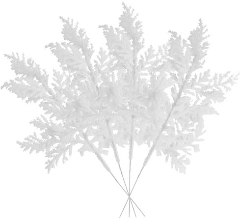 VEYLIN 10 plettri artificiali di foglie di Natale, foglie bianche glitterate per decorazioni per albero di Natale, ghirlande e festival