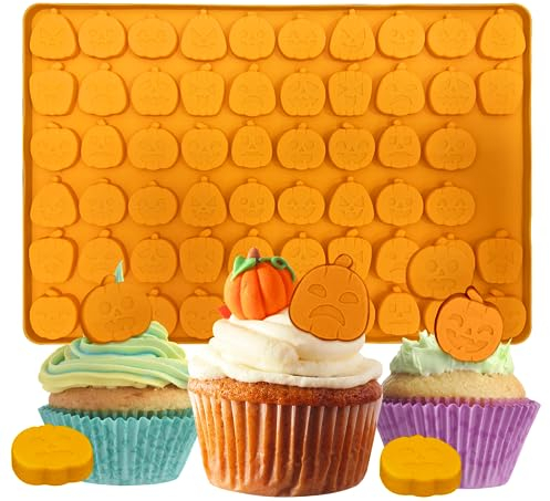 Kürbis Halloween-Silikonformen,58 HohlräUmen Mini Kürbis,Süßigkeitenformen für Gummi, Süßigkeiten, Schokolade,Gelee DIY Kekse (Kürbis)