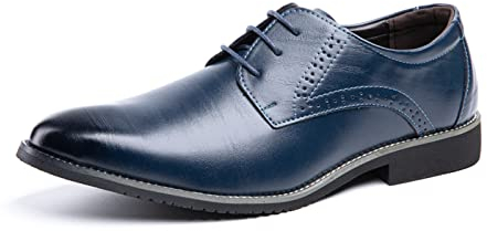 Anzugschuhe Herren Oxford Derby Schuhe Brogues Lederschuhe Hochzeitsschuhe Schnürhalbschuhe Klassischer Business Schnürschuh 1016 Blau Größe 40