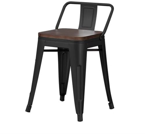 HCZION Eisen Barstuhl Industriestil Tresenhocker Metall Barhocker Bistrohocker Hochstühle Vintage Esszimmerstühle Rückenlehne Stühle Für Wohnzimmer (Color : Black, Size : 45cm/17.7inch)