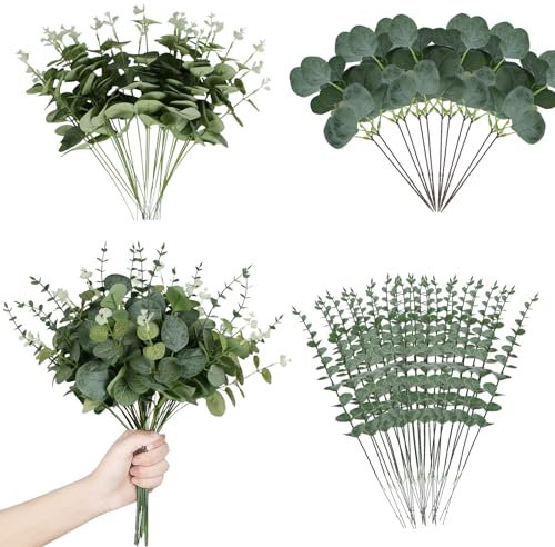 Coreland Künstliche Eukalyptusblätter, gemischt, Silber-Dollar-Eukalyptusblätter, Stiel, Großpackung Kunstblätter für selbstgemachte Blumensträuße, Blumenarrangement, Hochzeit, Heimdekoration, 120