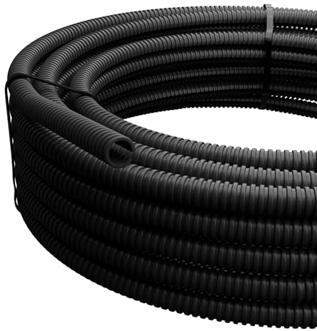 Wellrohr schwarz 10 mm x 10 m mit Schlitz - UV Beständig für Kabel - Leerrohr für Erdkabel & Leitungen - Wetterfester & Flexibler Kabelschutz - Industrieller Isolier Kabelschlauch