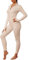 Nadeer Jumpsuit Damen Langarm Yoga Bodysuit Overall Stretch Playsuits mit Reißverschluss V-Ausschnitt Eng Sport Bodycon Strampler(Beige,S)