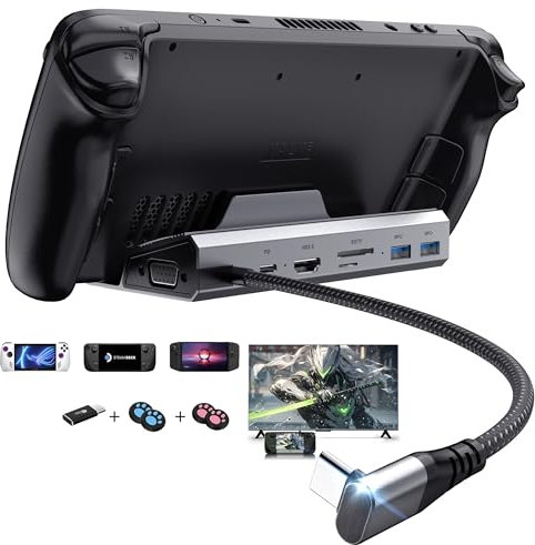 YCE 6 in 1 Docking Station for Steam Deck USB Hub with HDMI 1.4,2 USB3.0 Ports,1000Mbps,USB-C 100W PD,VGA Steam Deck Accessories for Valve steam deck/Rog Ally/Switch/Legion Go