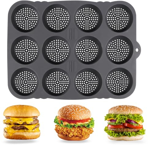 CosyCaya Moule à Pain Hamburger, Moule pour Burger Bun en Silicone Rond 8 cm Ø - Pour Pain, Pains à Hamburgers et Muffins XL – incl. Brosse à en Silicone, Outils de Cuisson de Cuisine
