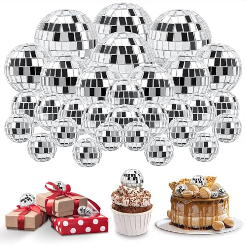 Socluer 30 Stück Discokugel Kuchen Toppers, 1970S Disco Tortendeko, Disco Balls Cake Toppers für Geburtstags, Disko Themenparty