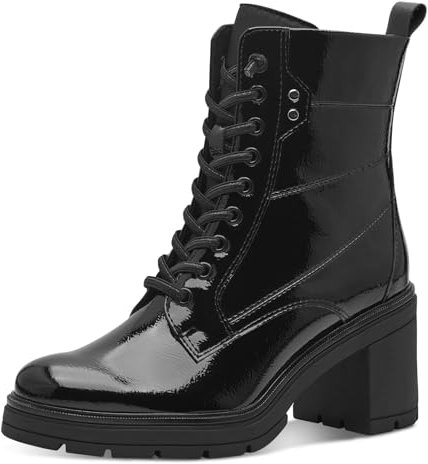 MARCO TOZZI Botines para mujer con cordones con tacón de bloque con cremallera, Patente negra., 37 EU