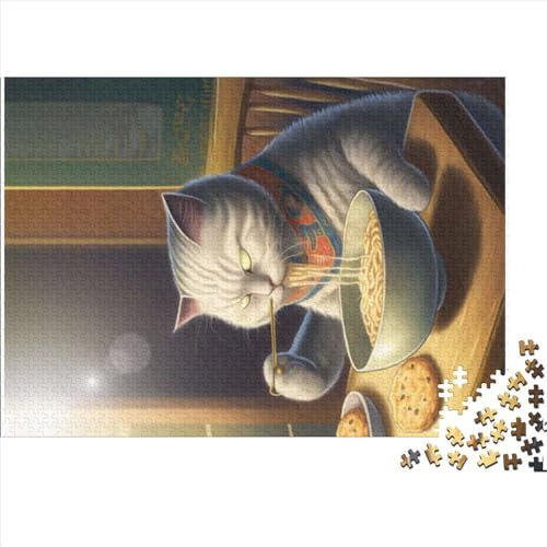 Puzzles für Erwachsene Katze isst Ramen 1000 Teile für Erwachsene Puzzles Holzpuzzles für Erwachsene Lernspielzeug 1000 Stück (75 x 50 cm)