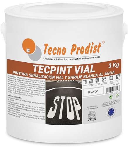 Tecno Prodist TECPINT VIAL Pintura al agua, para señalización vial, especial para vados, secado rápido, no tóxica (3 Kg Blanco)