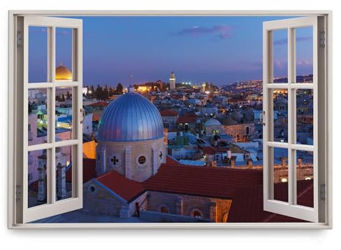 Paul Sinus Wandbild 120x80cm Fensterbild Jerusalem bei Nacht Stadtlichter Historisch