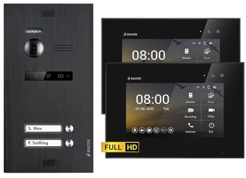 Nonic Balter EVO HD Schwarz/Schwarz Video Türsprechanlage Set für 2 Familienhaus (1x Türstation 175° Full HD-Kamera, 2X 7 Zoll HD Monitore, 2-Draht Bus)