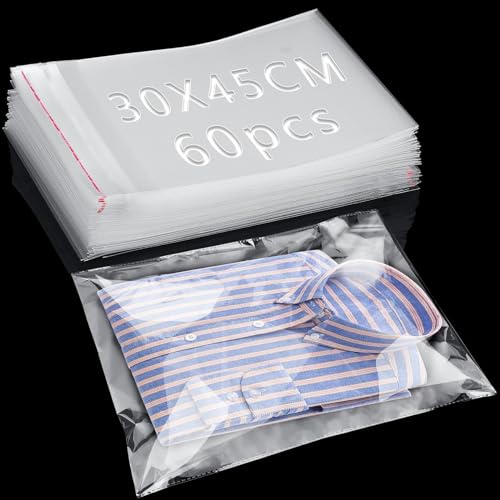 60 Stück OPP Tütchen 45x30cm Selbstklebend Plastiktüten Transparente Zellophanbeutel Cellophantüten Selbstklebend Flachbeutel Klebeverschluss