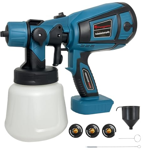 Farbsprühsystem für Makita Akku 18 V,200 W Elektrische Sprühpistole mit Behälter von 1000 ml Farbbehälter Verstellbarer Fließgeschwindigkeit mit 3 Düsen für Möbel/Innen-und Außenbereich(ohne Akku)