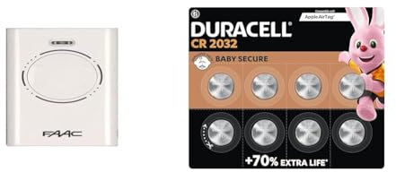 FAAC - Télécommande FAAC XT4 868 SLH, 868 MHz, 4 Boutons & DURACELL CR2032 Piles Boutons au Lithium 3V (Lot de 8) - Jusqu’à +70% de longévité
