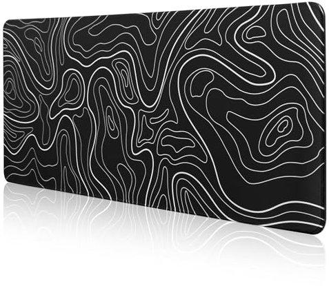 DAWNTREES 120x60 cm Topographic Map Waterproof Mouse Pad - Extended Contour Mouse Mat for Home and Office, Large Gaming Mousepad Laptop Keyboard Mat with Non-Slip Rubber Base, Stitched Edges