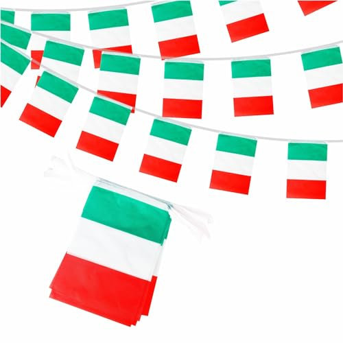 10m Italy Flags Bunting - 30 Flags for Sports, Football Events, Italy National Day Party Decorations - Italiana Banner