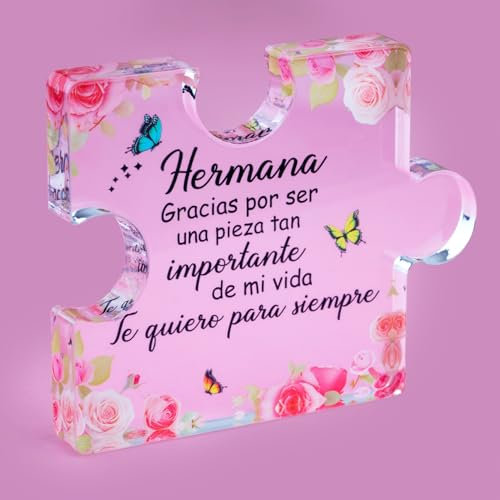 FANAOREN Regalo Hermana, Regalo para Mi Hermana, Placa Acrílica en Forma de Puzzle, Regalos Hermana, Regalos para Hermanas, Regalo Hermana Cumpleaños Navidad San Valentin Acción de Gracias