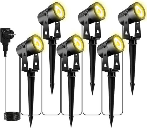 Totofac Gartenbeleuchtung LED,COB im Freien IP65 Wasserdichter Gartenleuchte, Warmweiß 3000K Gartenstrahler mit Erdspieß,Dekorative Gartenlampe Beleuchtung für Außen Garten Rasen (in 6-1)