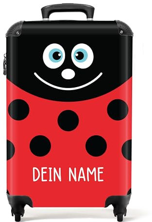 NoBoringSuitcases.com® Kinderkoffer - Koffer Kinder - Hartschalenkoffer Marienkäfer - Koffer Schwarz Rot - Reisekoffer - Trolley Kinder - 55x40x20 - Handgepäck - Fotokoffer - Personalisiert