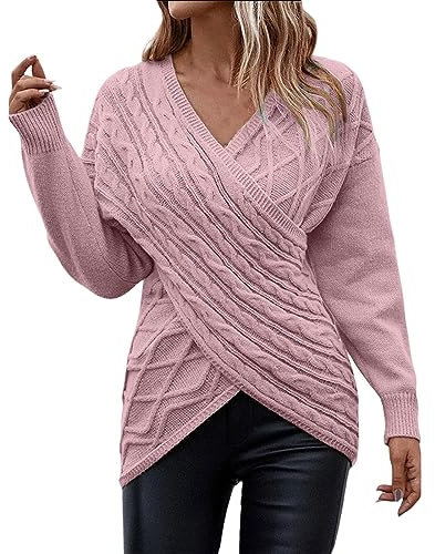 pull cache coeur femme manche longue casual pull en maille torsadée doux et confort pull chic et elegant soiree sexy pullover hiver chaud long decontracté couleur unie ideal blouse (RD2, XL)