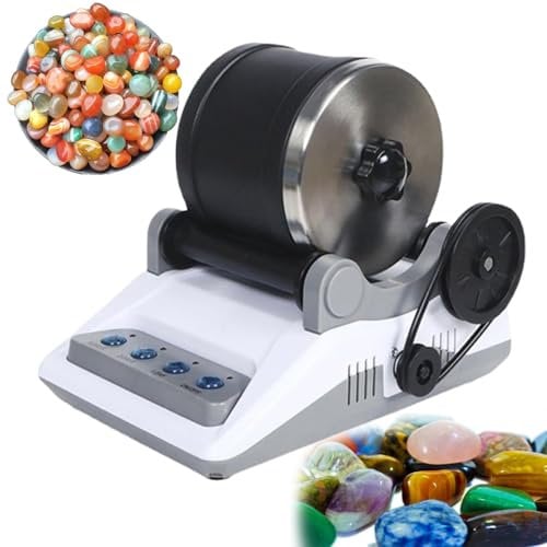 YEJULMRH Rock Tumbler Kit, Professional Rock Polisher, with Timer Buttons, with Rough Gemstones and 4 Polishing Grits, Great Science Kit for Geology Enthusiasts, Kids and Adults