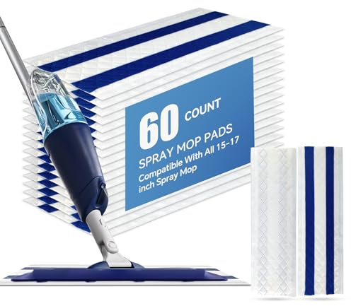 60 Count Microfiber Mop Pads Refills for Bona Hardwood Floor Cleaner Mop & Rubbermaid Commercial.Compatible with All 15''-17''Hook & Loop System Mop.Disposable Mop Pads for Floors Cleaning.