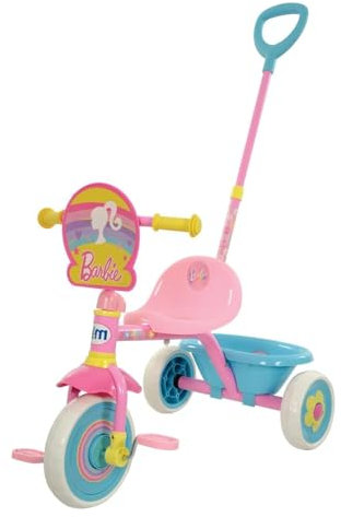 Freilauf-Dreirad aus Metall mit schwenkbarem Hintergriff und Korb für Barbie-Spiele