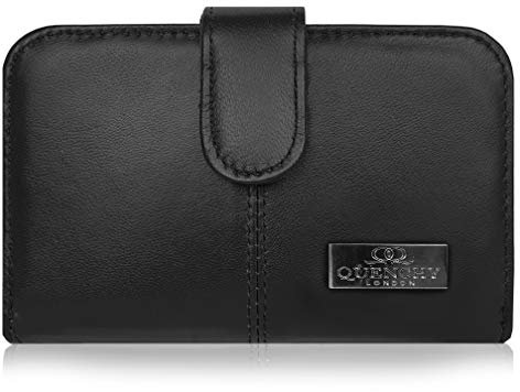 Quenchy London Geldbörse aus echtem Leder, RFID- und NFC-blockierend, mit 2 Münzfächern mit Reißverschluss, 5 Münzfächer, 6 Fächer für Kreditkarten, 14 cm x 10 x 3 cm, QL841225K