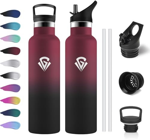 Gourde Isotherme 750ml, Bouteille Isotherme en Acier Inoxydable, sans BPA, Gourde Inox avec Paille, Anti-Fuite, Gourde Reutilisable pour l'École, Bureau, Extérieur, Camping, Cyclisme, Alpinisme